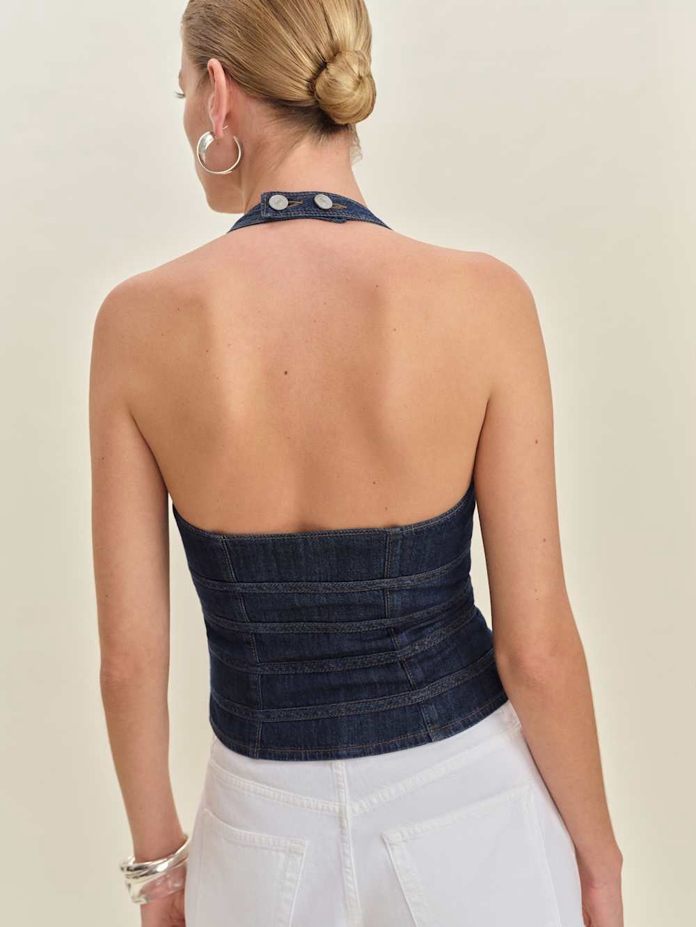 Reformation Dark Blue Denim Lace-Up Halter Top - Picture 8 of 8
